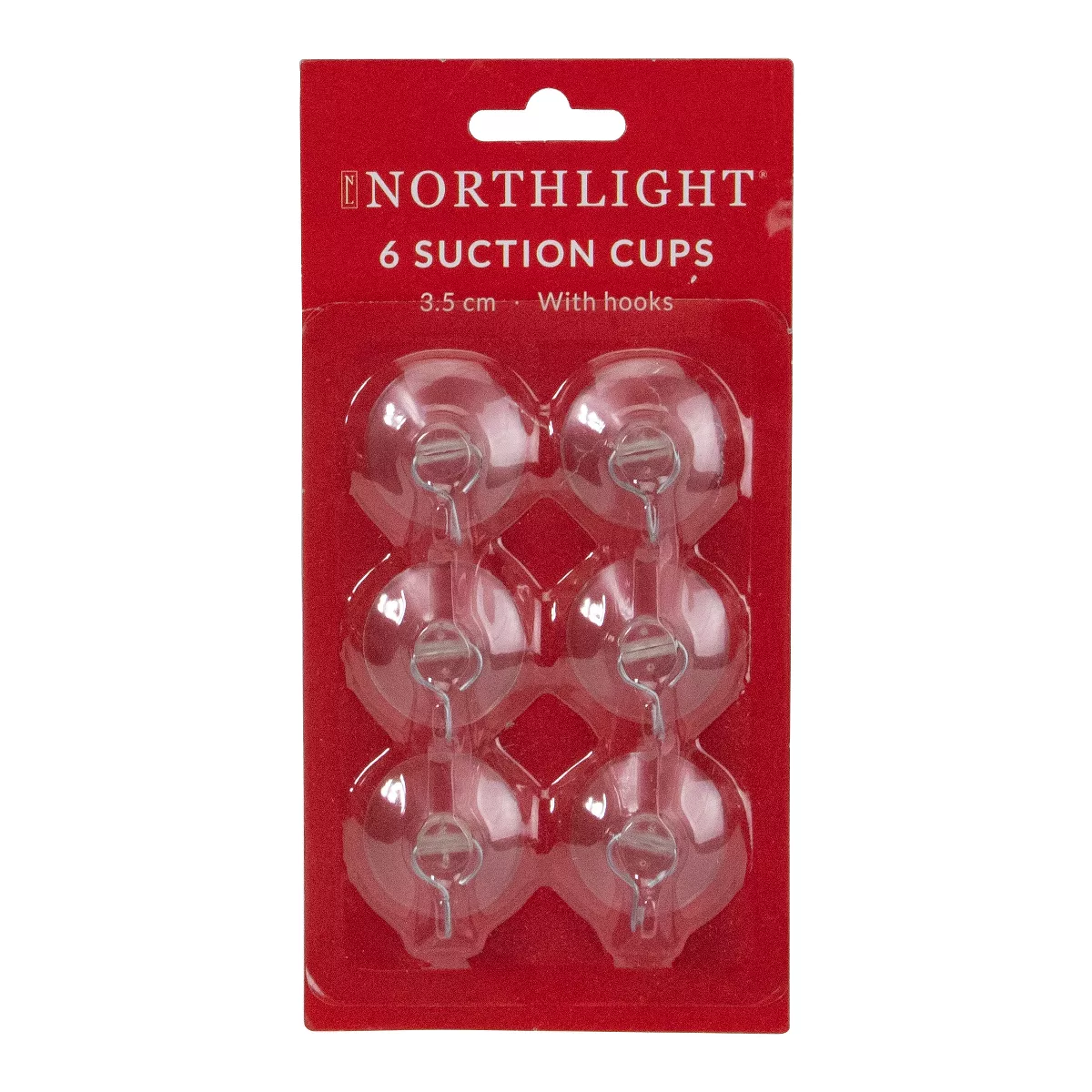 Northlight Pack of 6 Clear Suction Cups with Hook 1.25