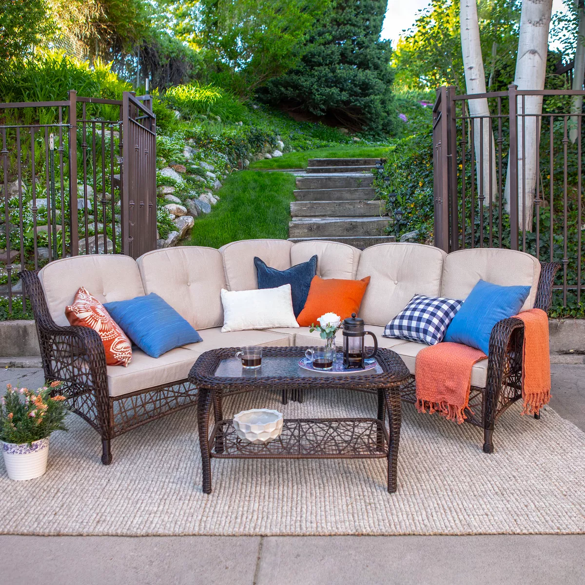 4pc Random Weave Sectional with Cushions - Brown - Saracina Home