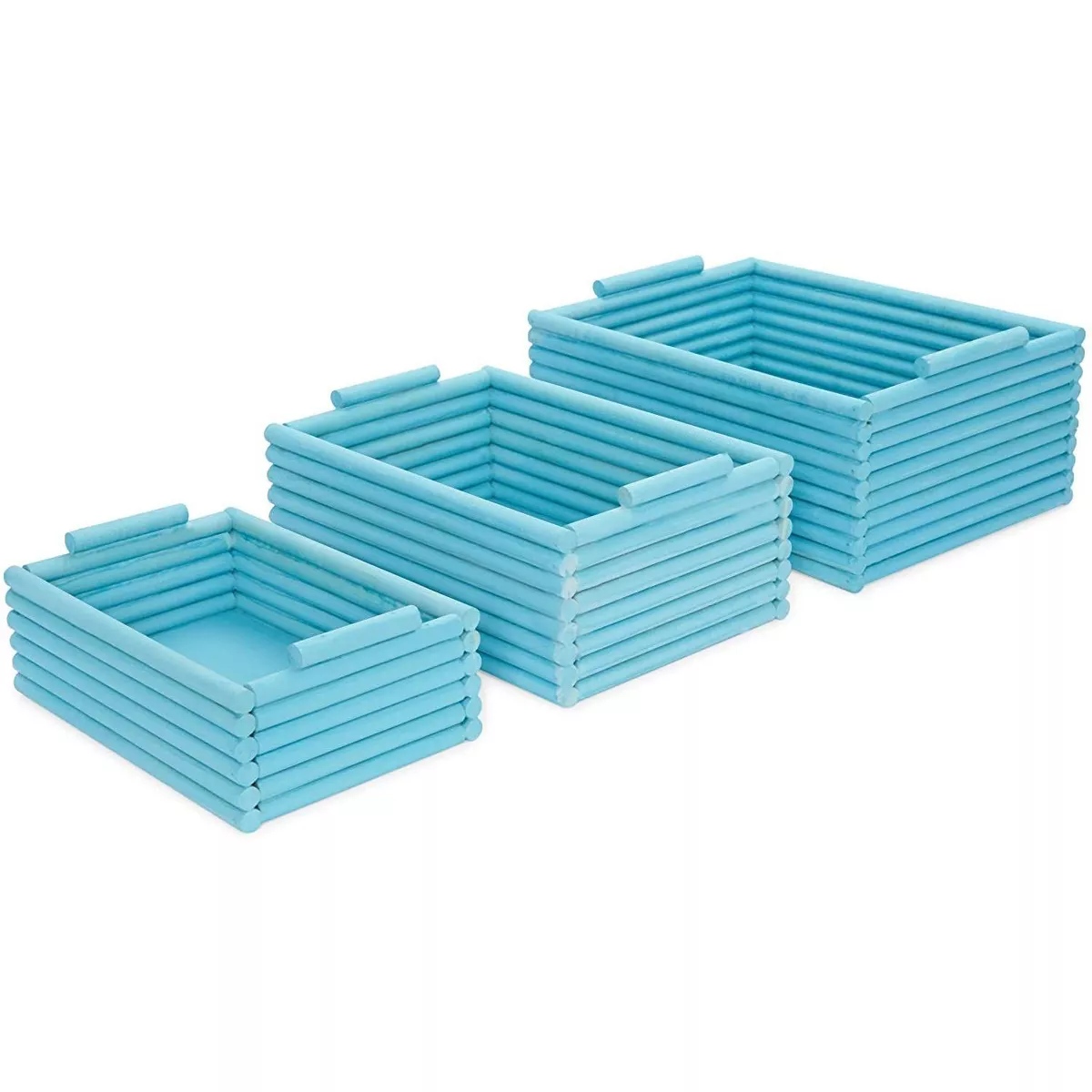 Juvale 3 Pack Wooden Crate Nesting Boxes for Storage Blue Organizers (3 Sizes)