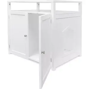 Arf Pets Cat Litter Box Enclosure, Furniture Large Box House with Table - White