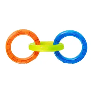NERF TPR 3 Ring Tug Dog Toy - Blue/Green/Orange - 10.5
