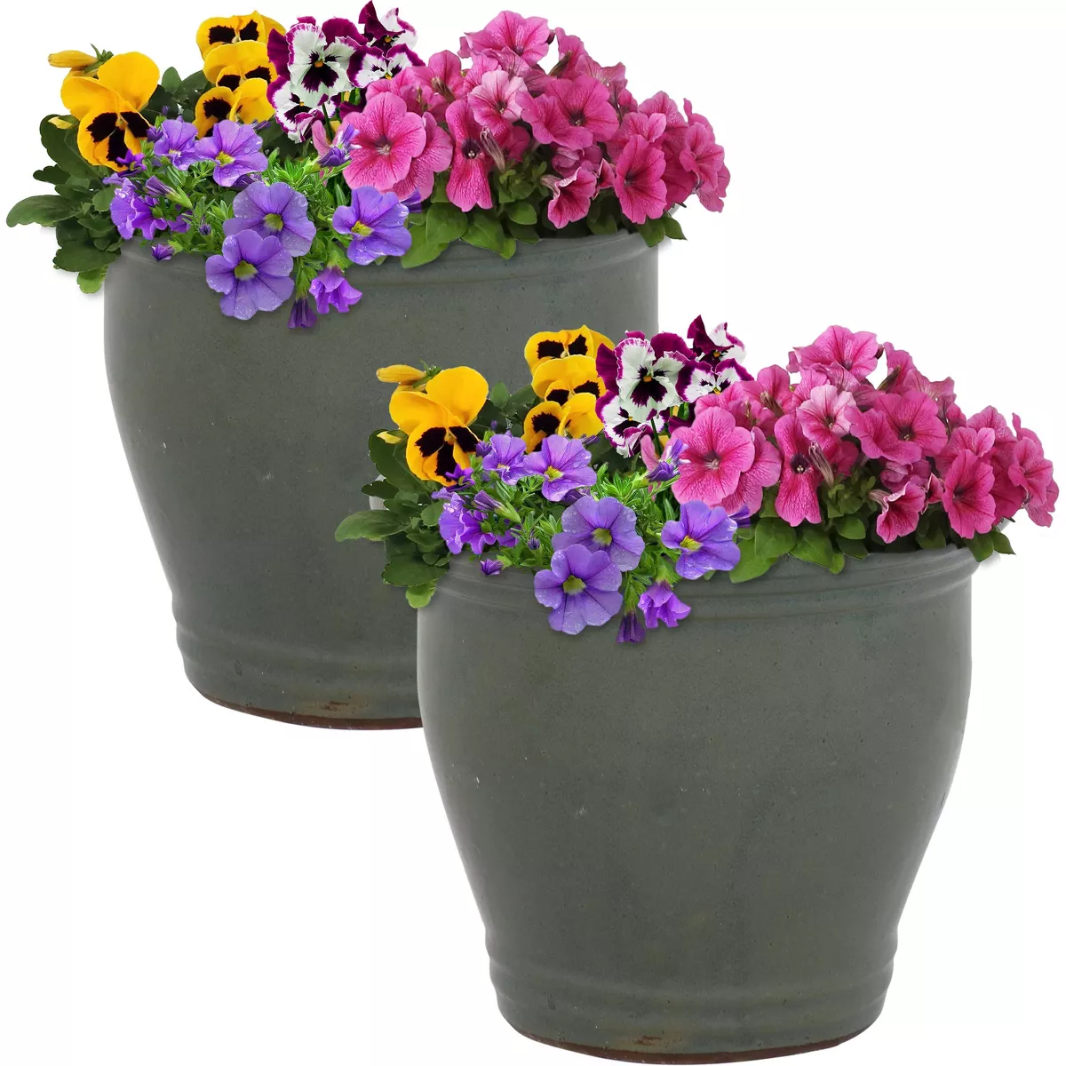 Sunnydaze Studio Outdoor/Indoor High-Fired Glazed UV- and Frost-Resistant Ceramic Flower Planters with Drainage Holes - 11