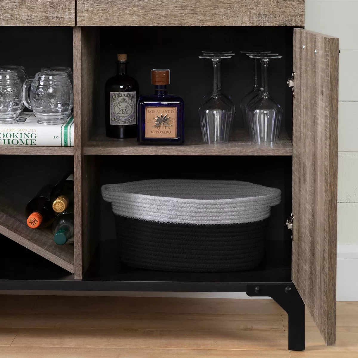 Valet Buffet with Wine Storage Weathered Oak and Black - South Shore