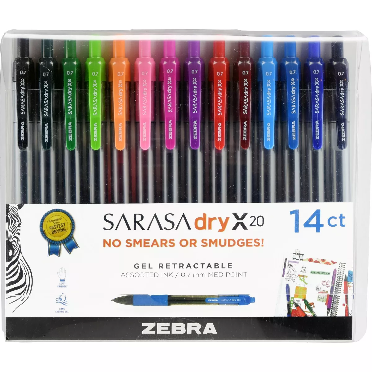 Zebra Sarasa Retractable Gel Pen Assorted Ink Medium 14/Pack 46824