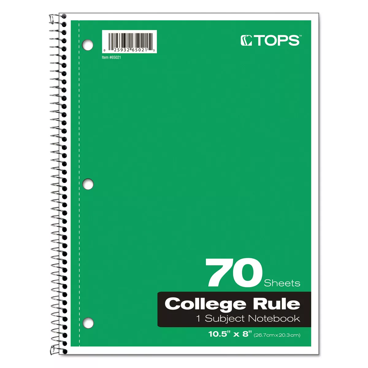 Tops Coil-Lock Wirebound Notebooks College/Medium 10 1/2 x 8 White 70 Sheets 65021