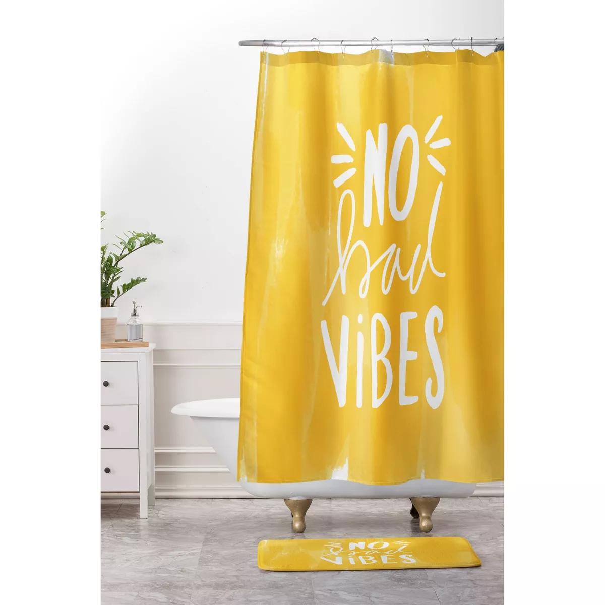 Allyson Johnson No Bad Vibes Memory Foam Bath Mat Typography Yellow - Deny Designs
