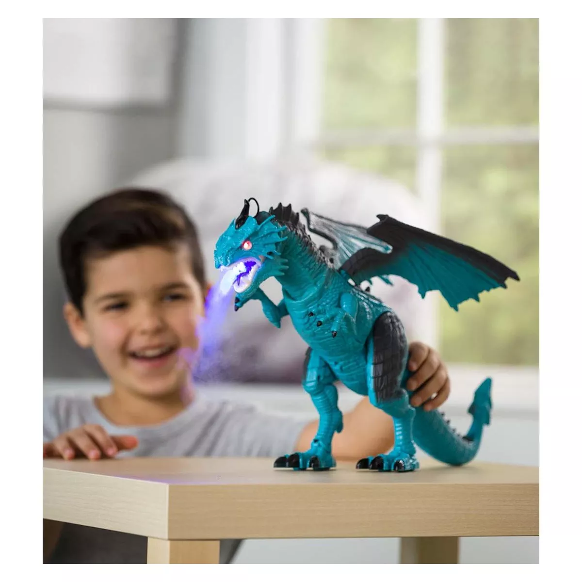 HearthSong Steam-Breathing Dragon for Kids' Imaginative Play- Screeches, Stomps, and Snorts Cool Steam