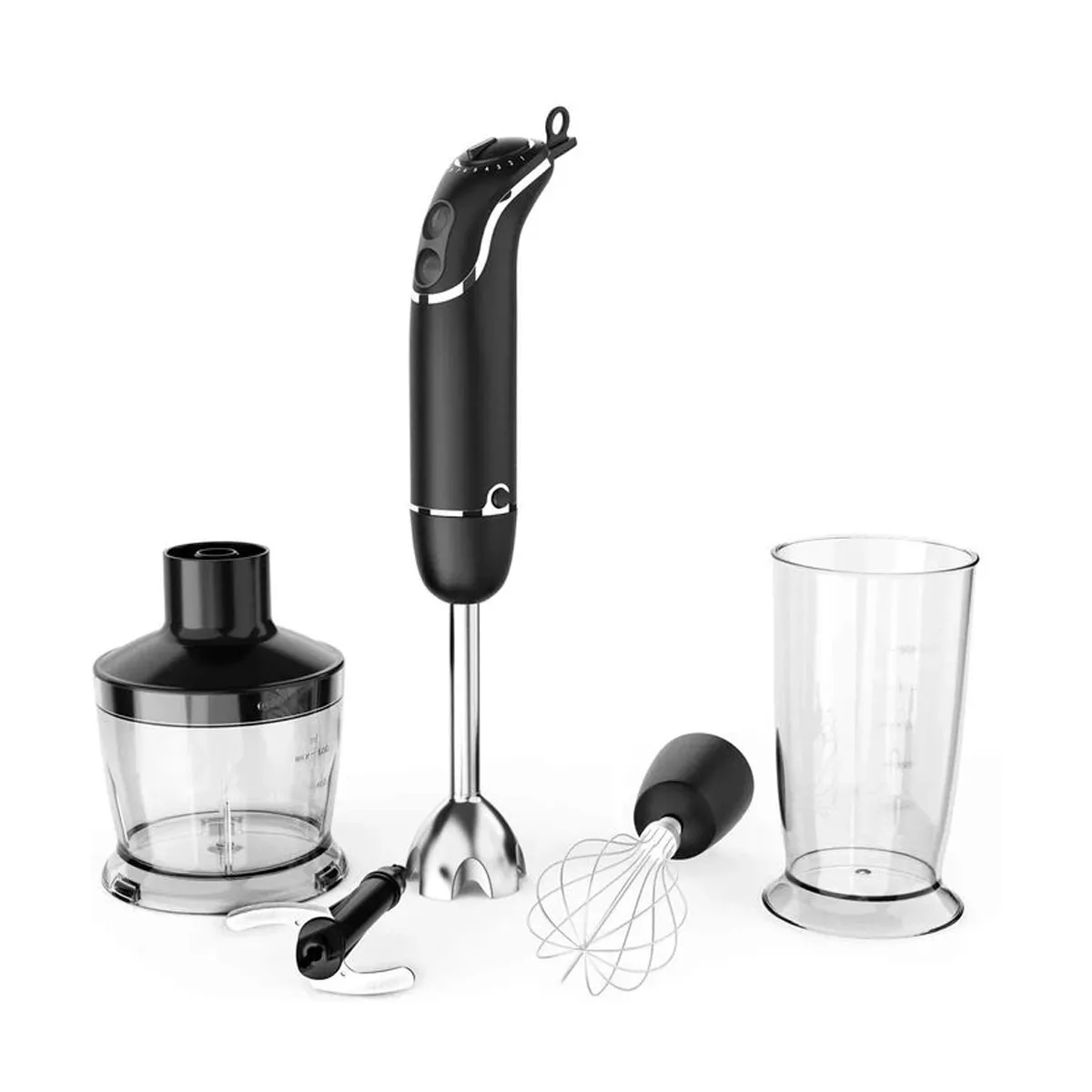 KOIOS HB-2050 800 Watt Electric 12 Speed 4 In 1 Immersion Hand Blender Kitchen Appliance with Anti Splash S-Shaped Blade, Black