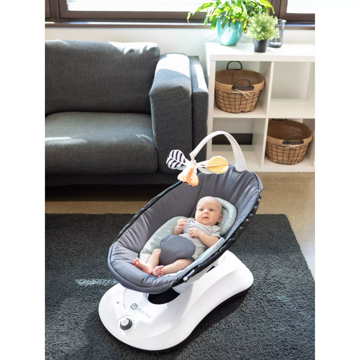 4moms rockaRoo infant seat | Compact Baby Swing | Dark Gray Cool Mesh