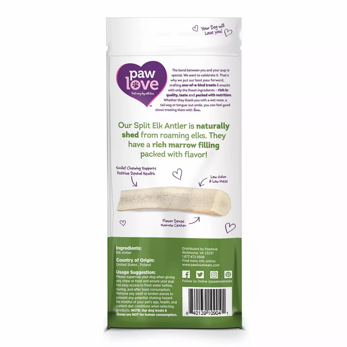 Paw Love Split Elk Antler Rawhide Dog Treats