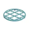 Home Basics Lattice Collection Round Heavy Weight Multi-Purpose Decorative Cast Iron Trivet with Soft Non-Skid Rubber Peg Feet, Turquoise