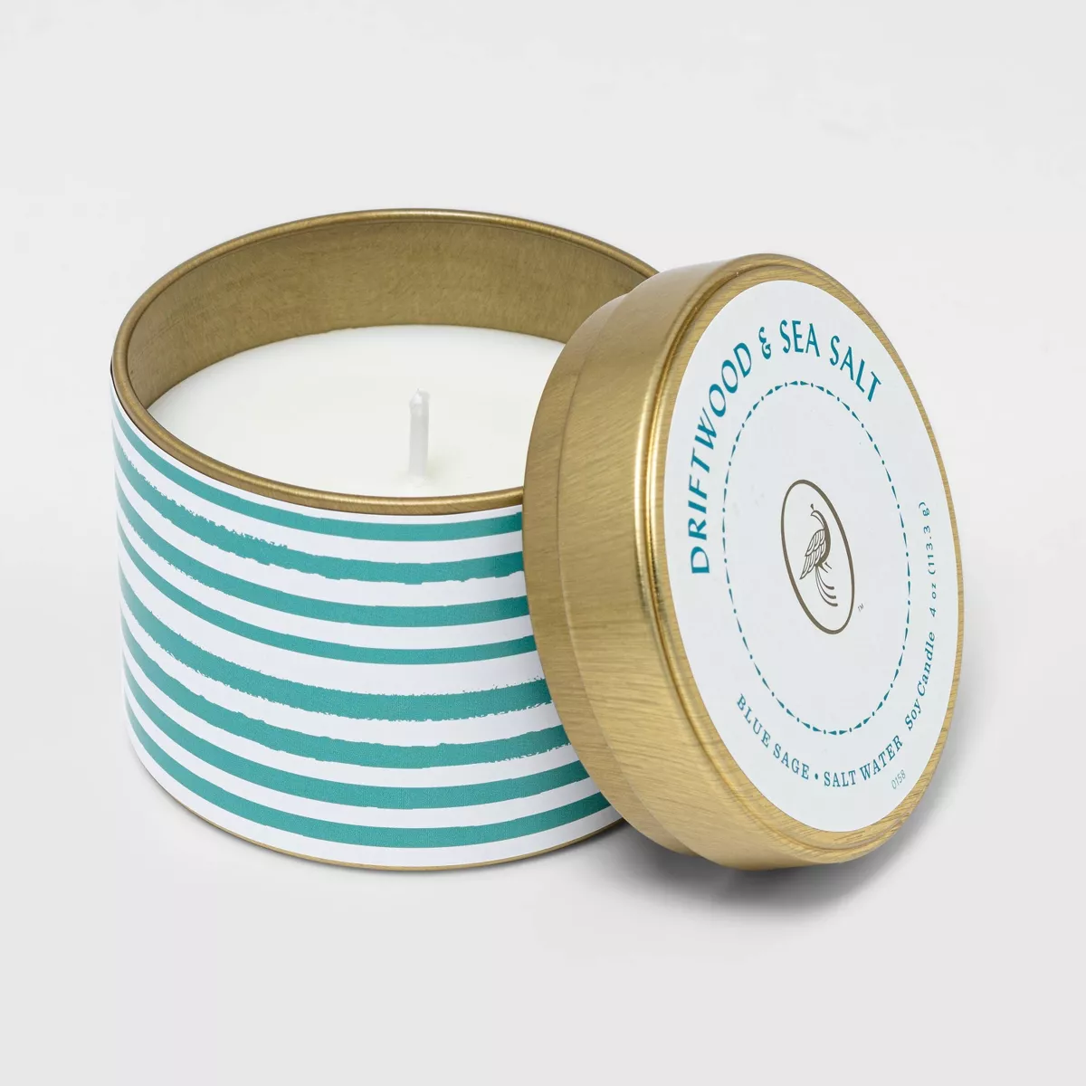 4oz Mini Patterned Tin Driftwood and Sea Salt Candle - Opalhouse™