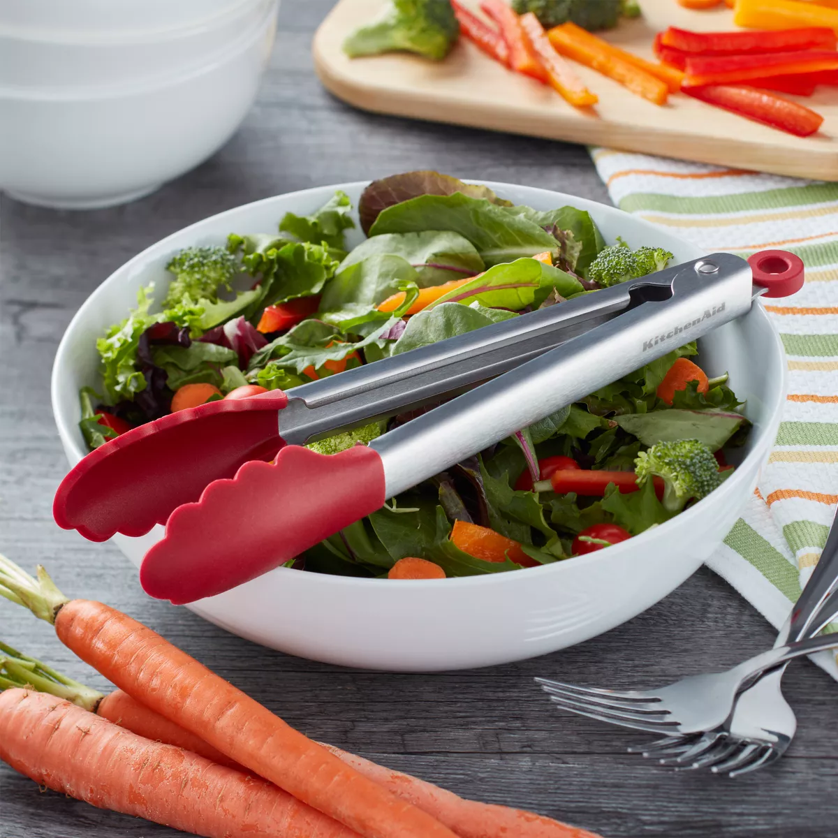 KitchenAid Stainless Steel with Silicone Tipped Tongs Red