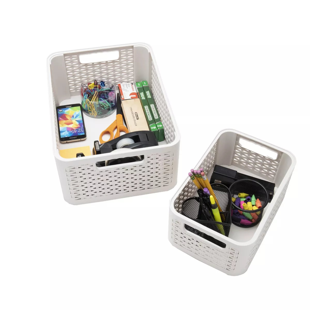 Mind Reader 2-Tier Stackable Storage Containers, Off-White