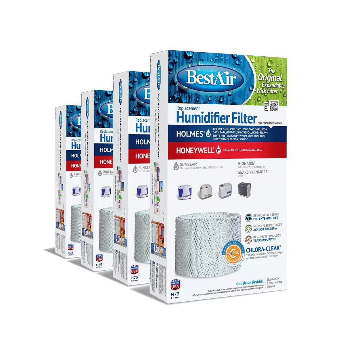 BestAir 4pk H75 Humidifier Air Control Filter for Holmes and Honeywell