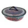 Blue Rose Polish Pottery Jungle Flower Small Oval Baker with Lid