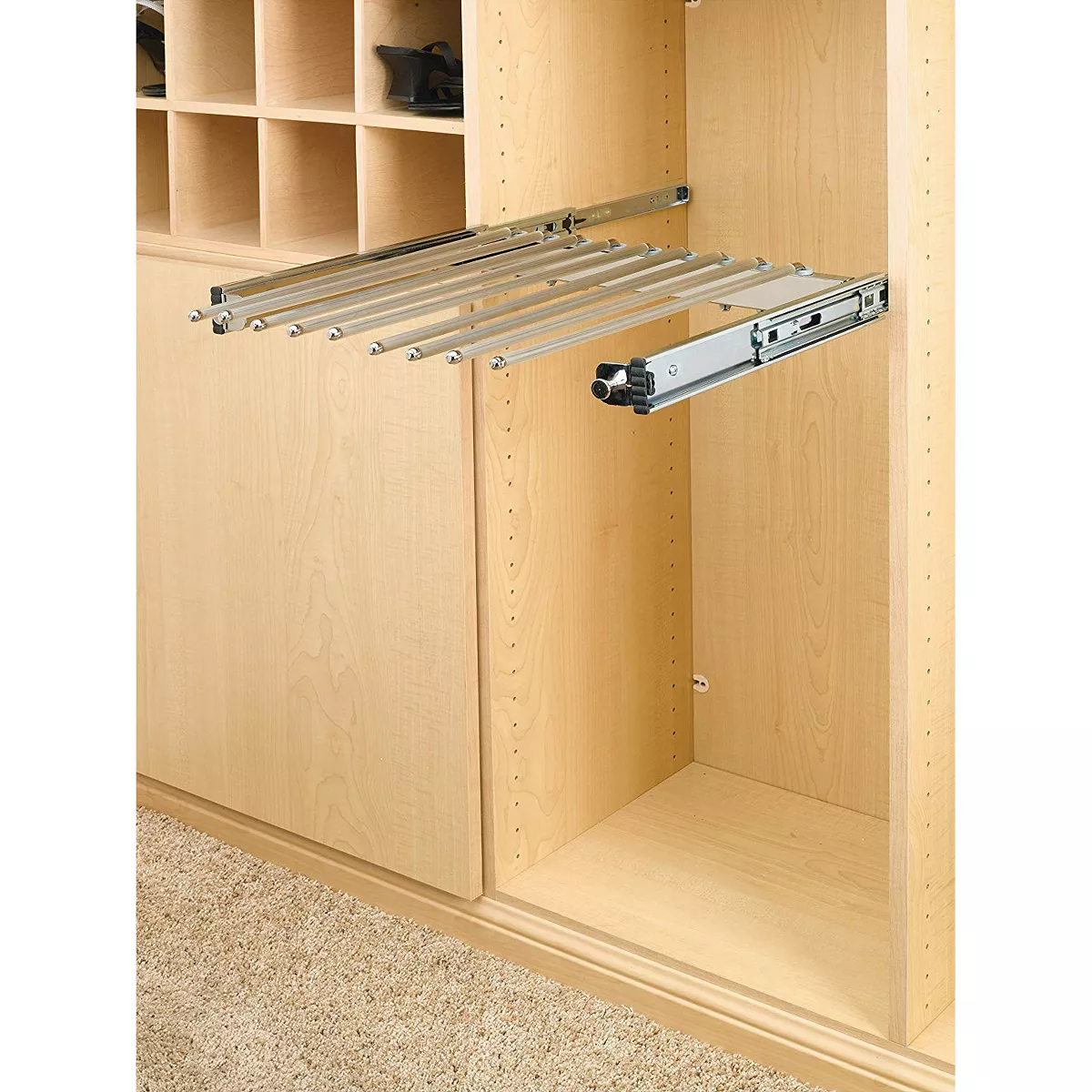 Rev-A-Shelf PSC-2414CR 24-inch Steel Closet Pullout Trouser Pants Rack Space Saving Storage Organizer for 13 Pairs of Pants, Chrome