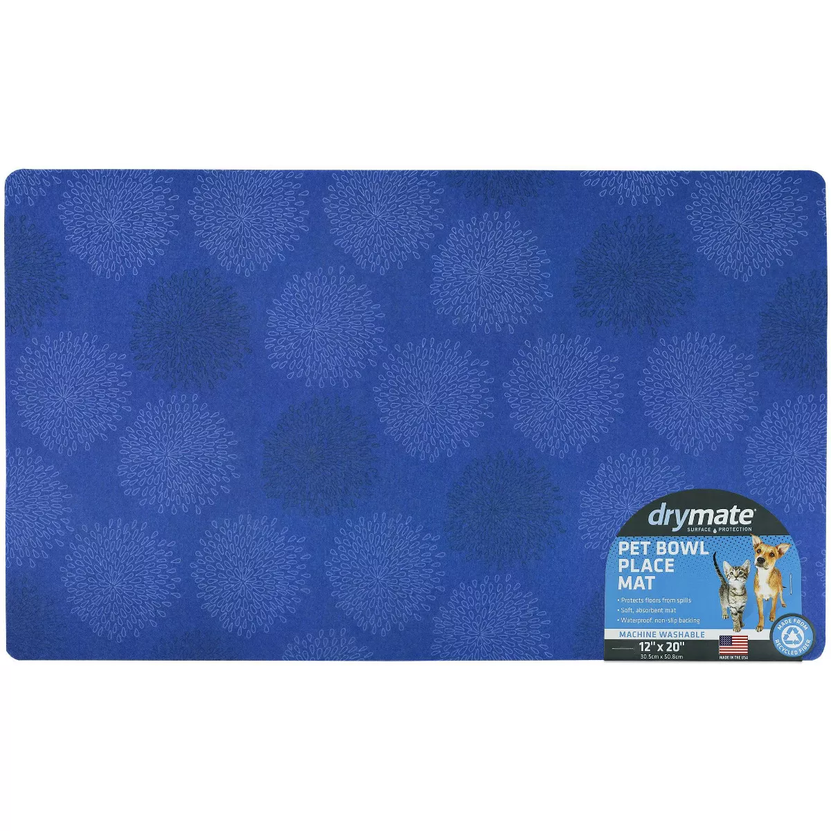 Drymate Dog and Cat Feeding Placemat - Floral Blue