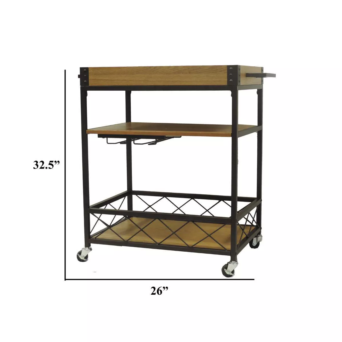 Kitchen Mobile Serving Bar Cart with Shelves and Wine Glass Holder Black/Brown - Benzara