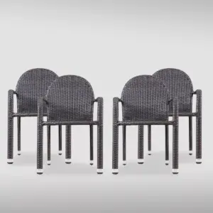 Aurora 4pk Wicker Arm Chairs - Brown - Christopher Knight Home