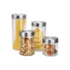 Home Basics 4 Piece Glass Canister Set with Stainless Steel Lids
