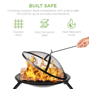 Best Choice Products 22in Fire Pit Bowl, Portable Folding Steel Outdoor Camping Accessory w/ Mesh Cover, Poker