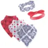 Yoga Sprout Baby Girl Cotton Bandana Bibs and Headbands 5pk, Ornate Clover, One Size