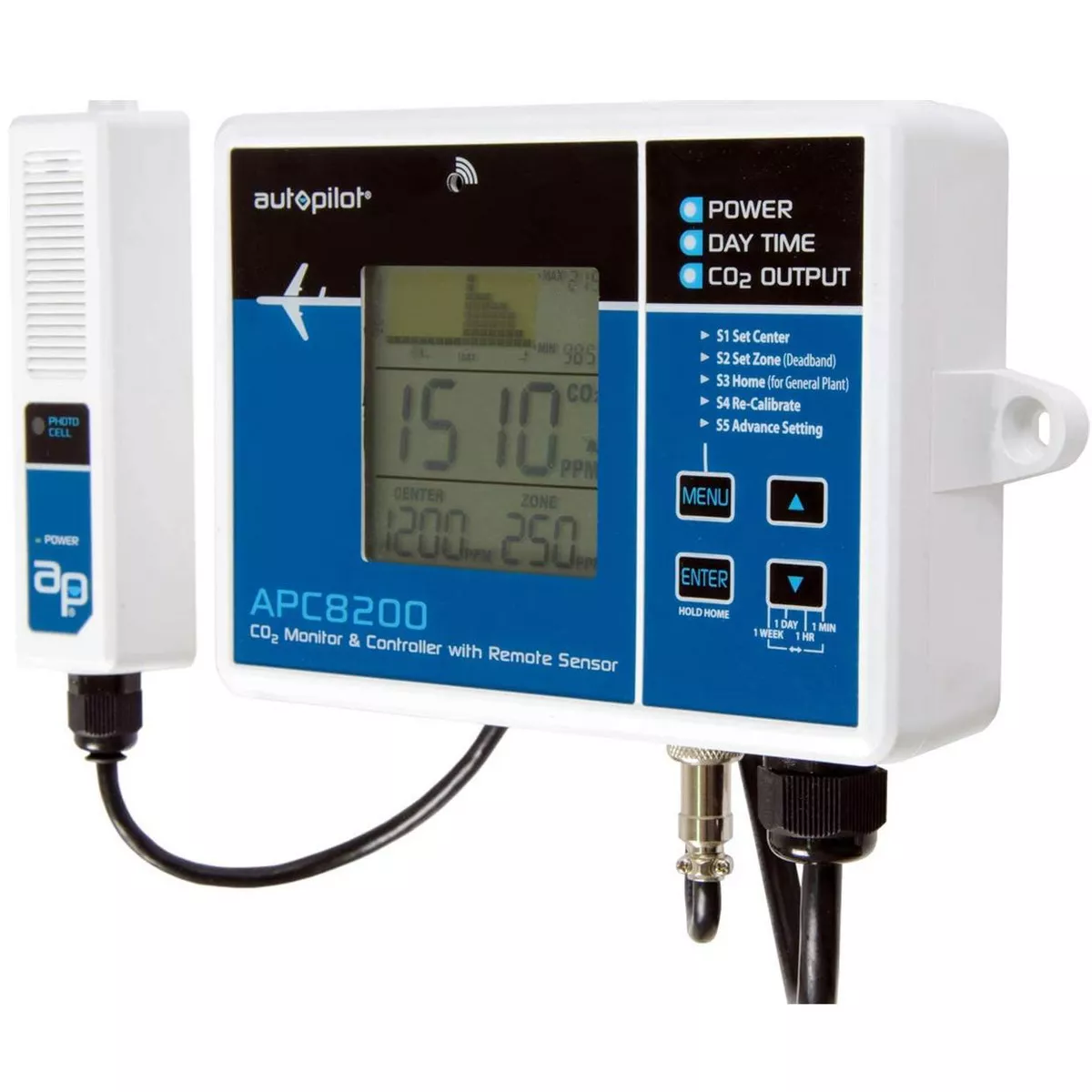 Autopilot APC8200 Hydroponics CO2 Monitor and Controller, 15-Inch Remote Sensor for Grow Rooms and Tents with Memory Tracker, Blue