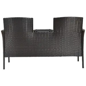 Costway Patio Rattan Conversation Set Loveseat Sofa Cushioned Coffee Table Mix Brown