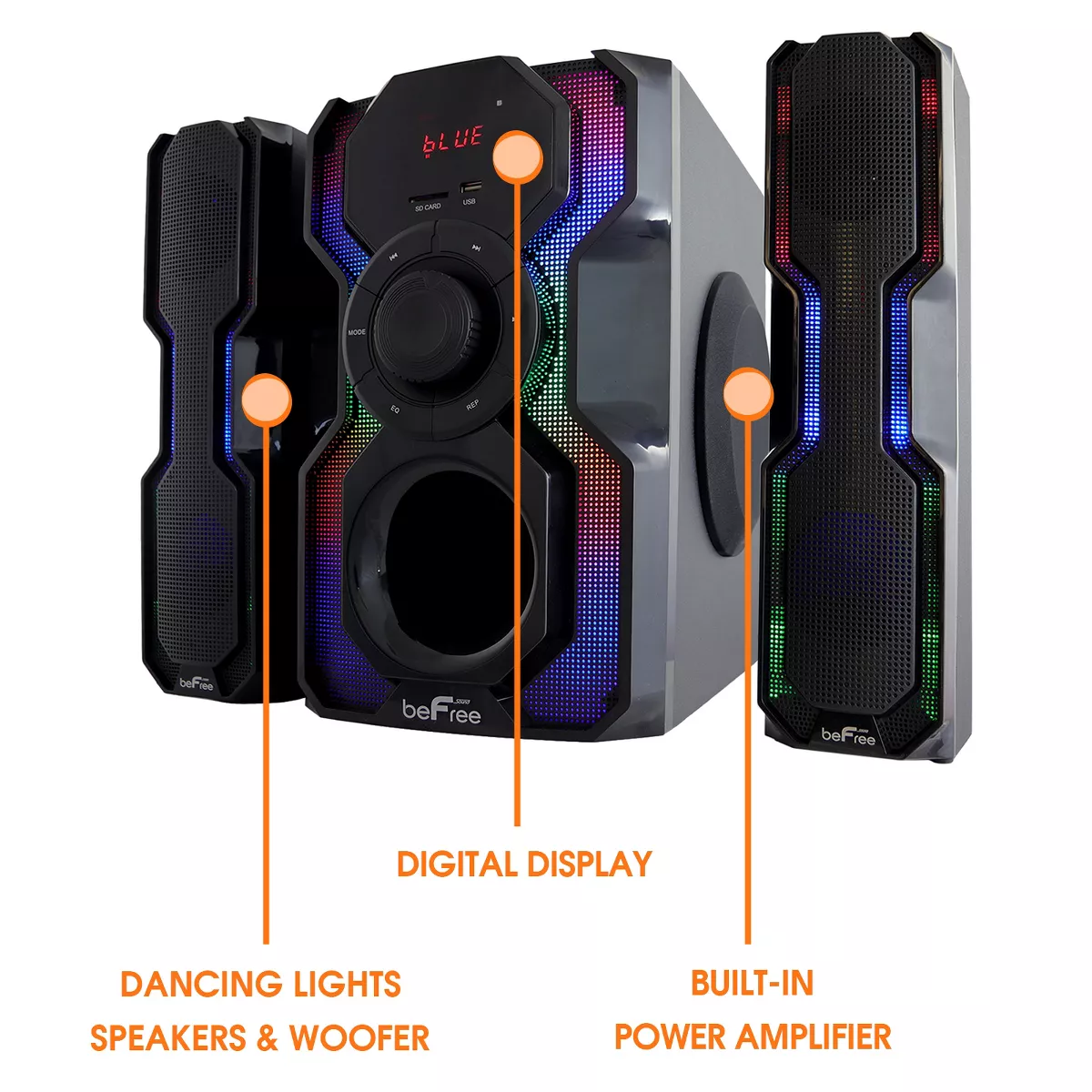 beFree Sound 2.1 Channel Bluetooth Multimedia Wired Speaker Shelf Stereo System