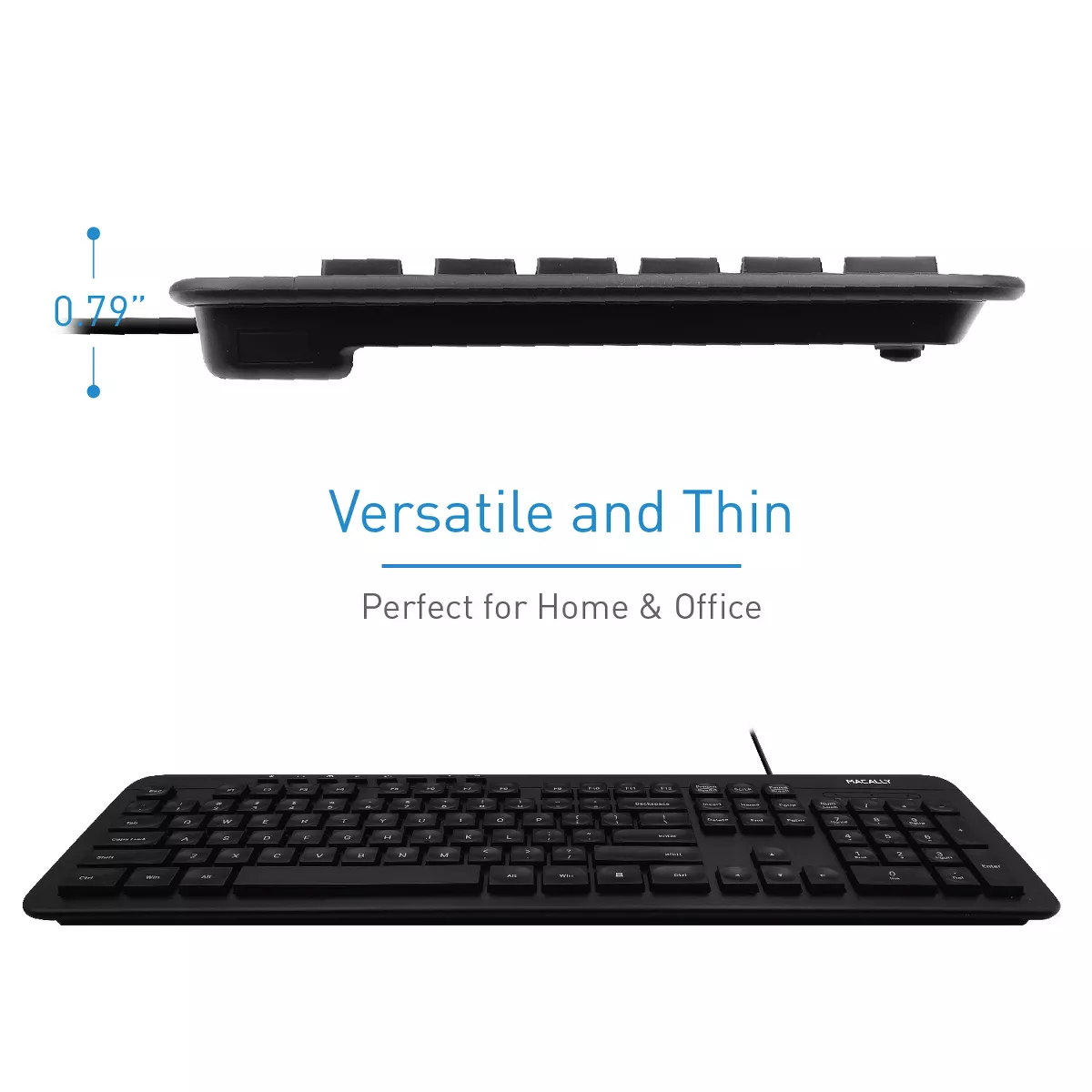 Macally USB Wired Slim Soft Quiet 112 Keys and 8 Shortcuts Full Keyboard