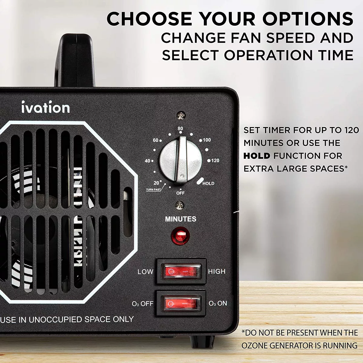 Ivation 30,000mg Industrial Ozone Generator Machine for Up to 10,000 Sq/Ft with UV Light, Built-In Timer, Hold Function, Adjustable Ozone, 2 Long-Lasting High Capacity Ceramic Plates & Washable Filter