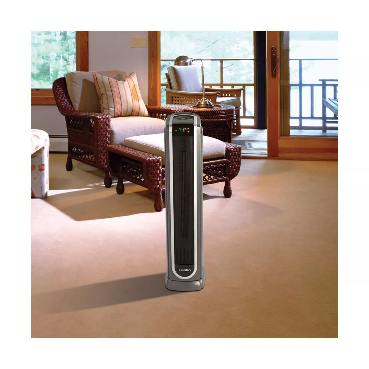 Lasko 5572 Portable Electric 1500 Watt Room Oscillating Ceramic Tower Space Heater with Logic Center Remote, Adjustable Thermostat, and Timer