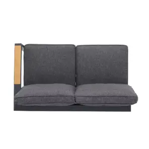 4pc Palau Outdoor Sectional Set with Cushions in Dark Gray and Natural Teak Wood Accent - Armen Living