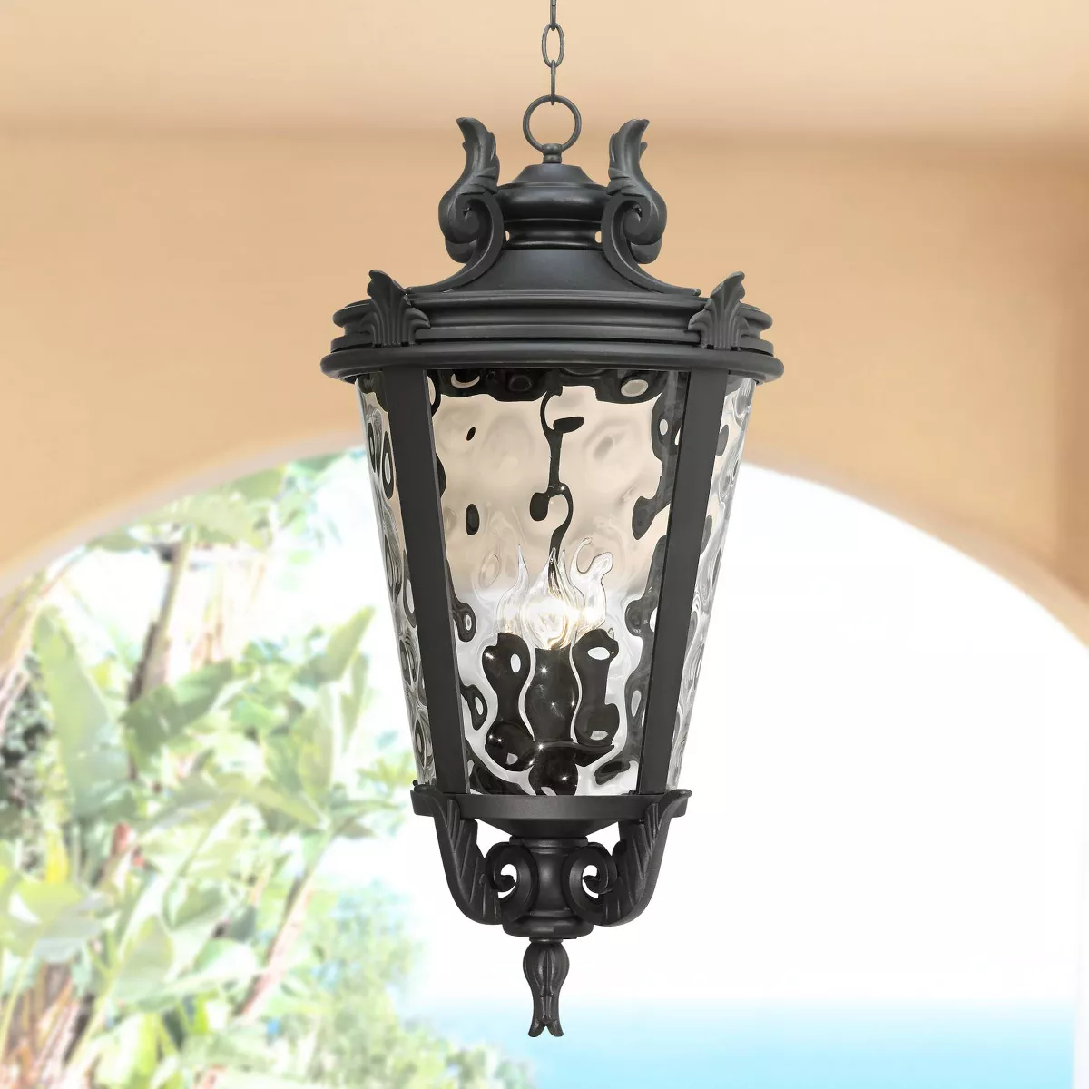 John Timberland Traditional Outdoor Light Hanging Textured Black Scroll 30