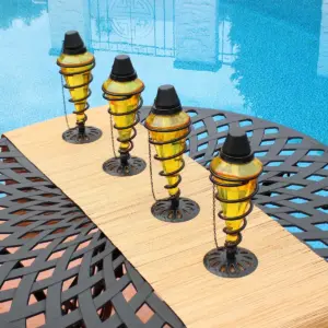 Sunnydaze Outdoor Tabletop Glass and Metal Swirl Patio Table and Lawn Citronella Torch Set - Yellow - 8pk