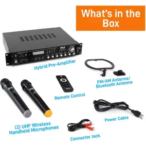 Pyle PWMA4004BT Powerful 3000 Watt 4 Channel Bluetooth Hybrid Amplifier Receiver with 2 Battery Powered Handheld Microphones & Remote Control (2 Pack)