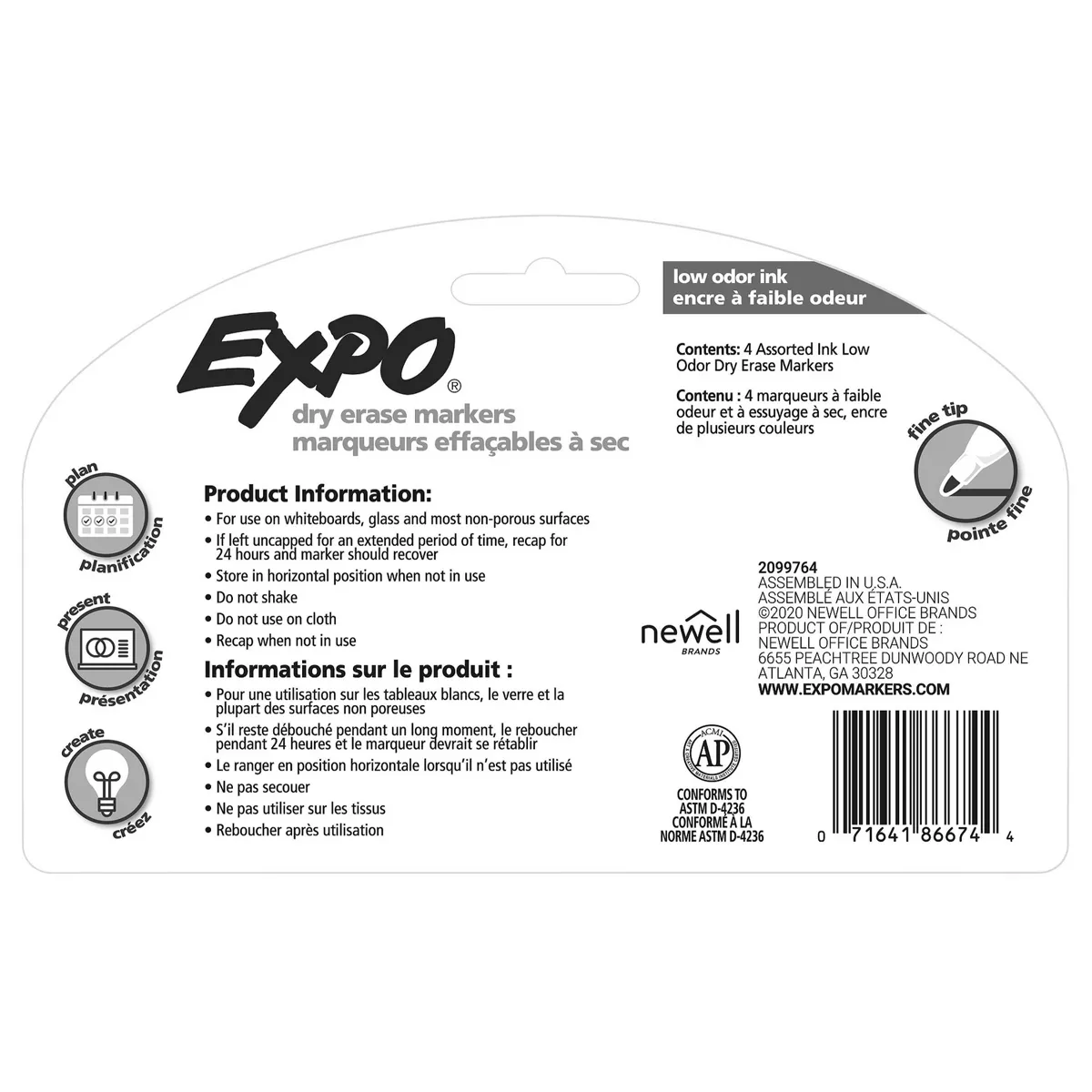 4pk Expo Fine Tip Dry Erase Markers Low Odor Multicolor Ink