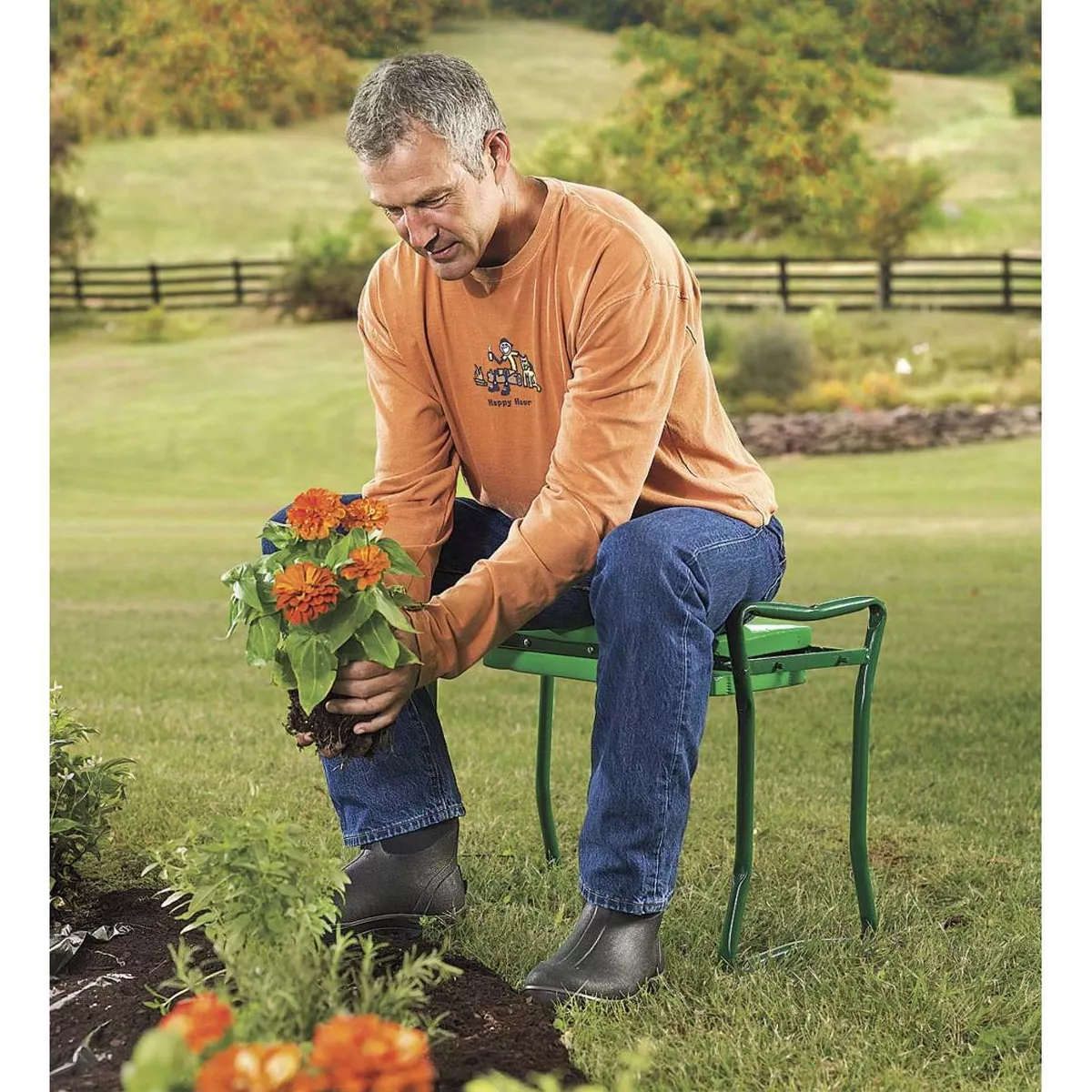 Plow & Hearth - Folding Garden Kneeler/Seat With Foam Pad, Green