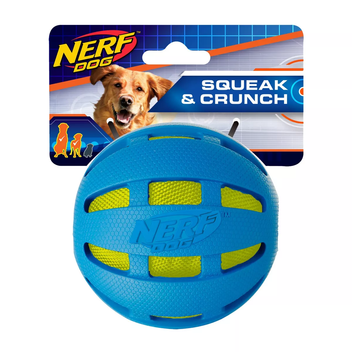 NERF Nerf Checker Crunch Ball Dog Toy - Blue/Green - L