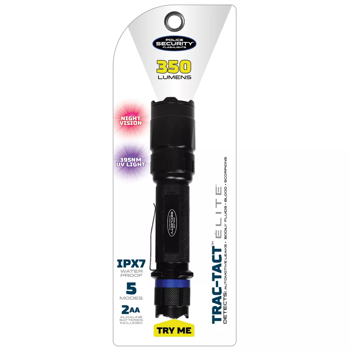 Police Security Trac Tact 350 Lumens LED Flashlight with UV
