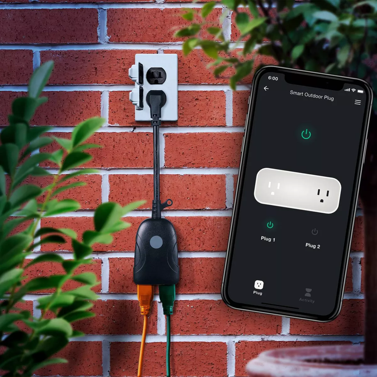 Smart Black Wi-Fi Enabled Voice Activated 2-Outlet Outdoor Plug