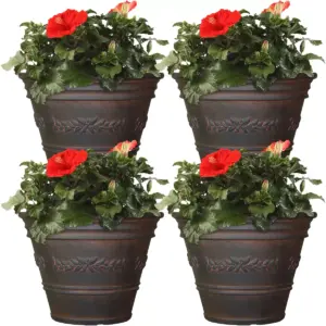 Sunnydaze Indoor/Outdoor Patio, Garden, or Porch Weather-Resistant Double-Walled Laurel Flower Pot Planter - 13