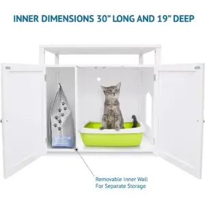 Arf Pets Cat Litter Box Enclosure, Furniture Large Box House with Table - White