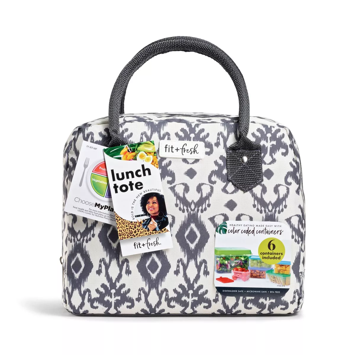 Fit & Fresh Bloomington Lunch Tote - Charcoal Ikat
