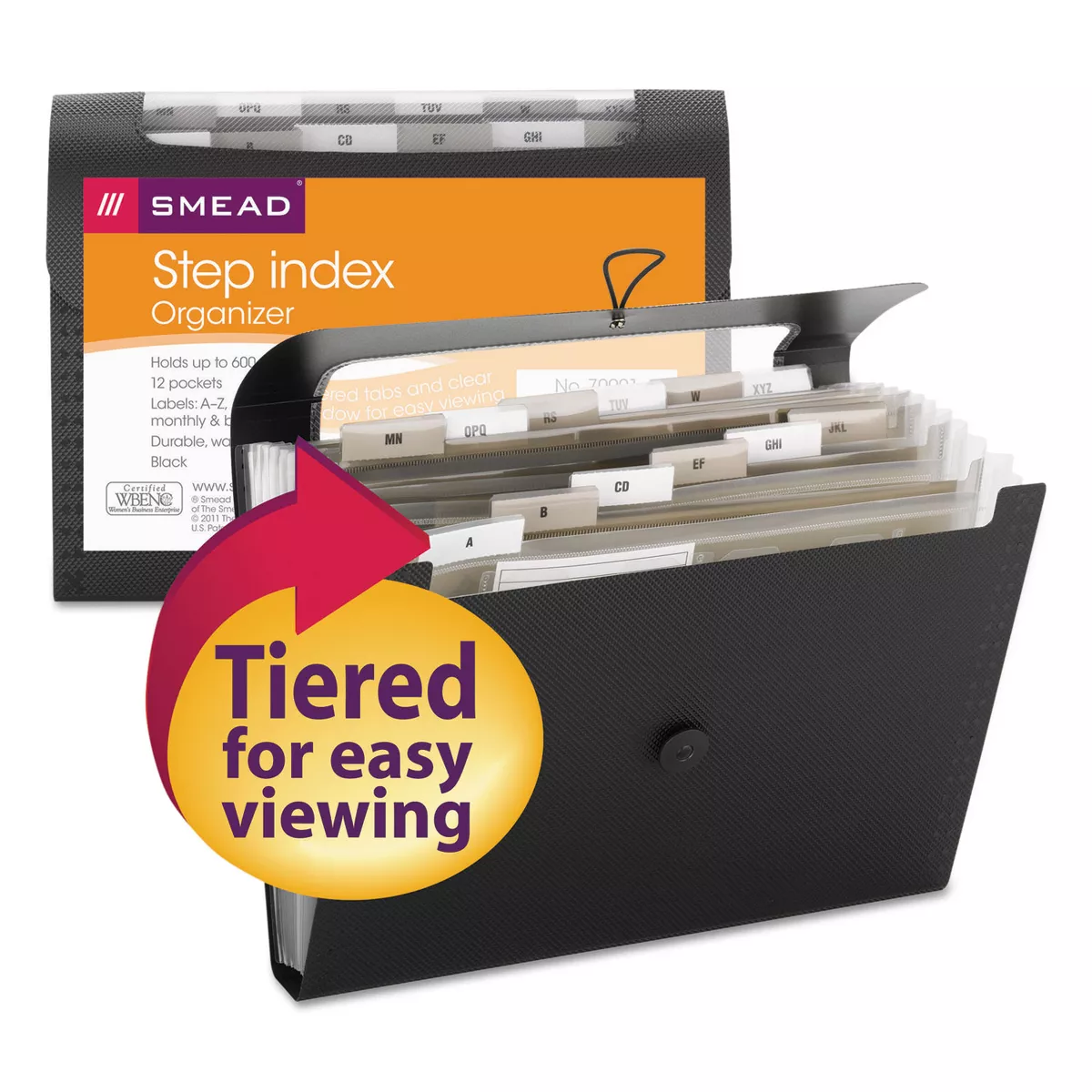 Smead Step Index Organizer 12-Pocket Letter Poly Black 70901