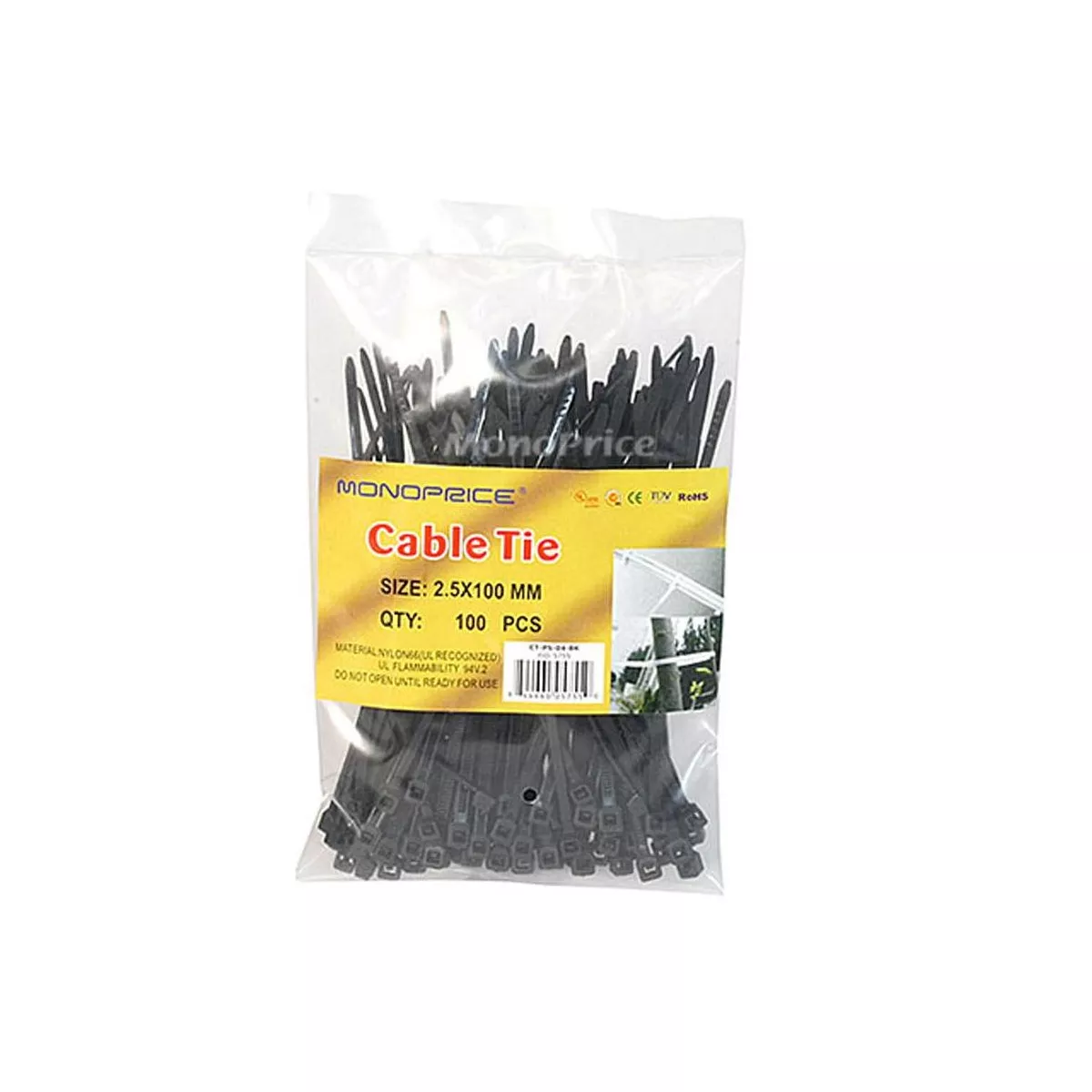 Monoprice 4-inch Cable Tie, 100pcs/Pack, 18 lbs Max Weight - Black