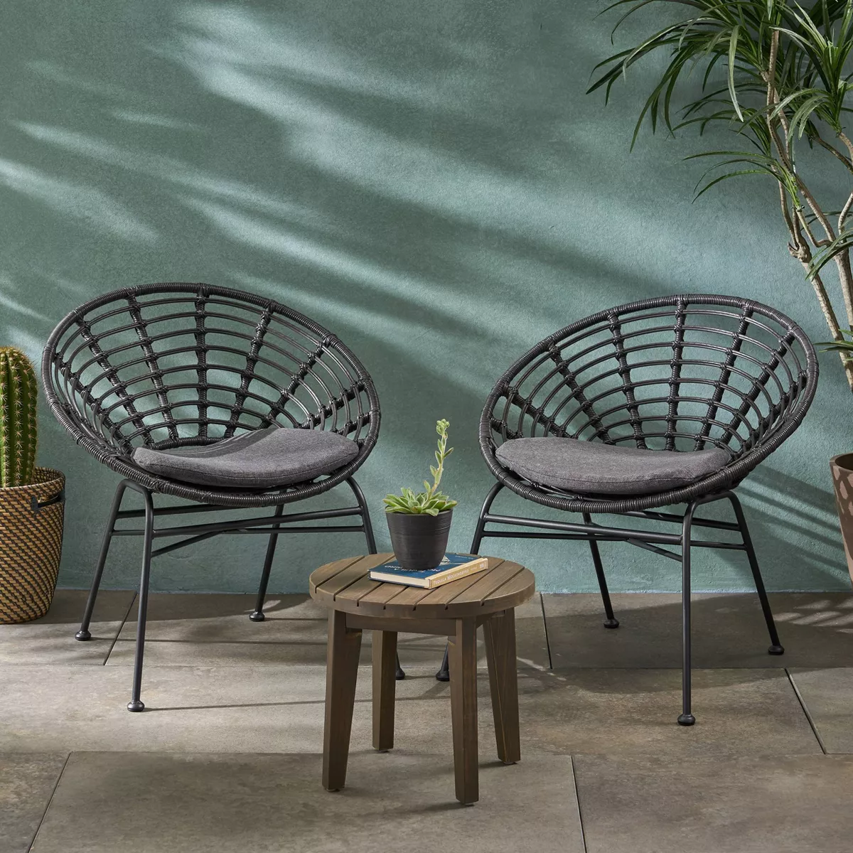 Julian 3pc Iron & Wood Chat Set - Gray/Dark Gray - Christopher Knight Home