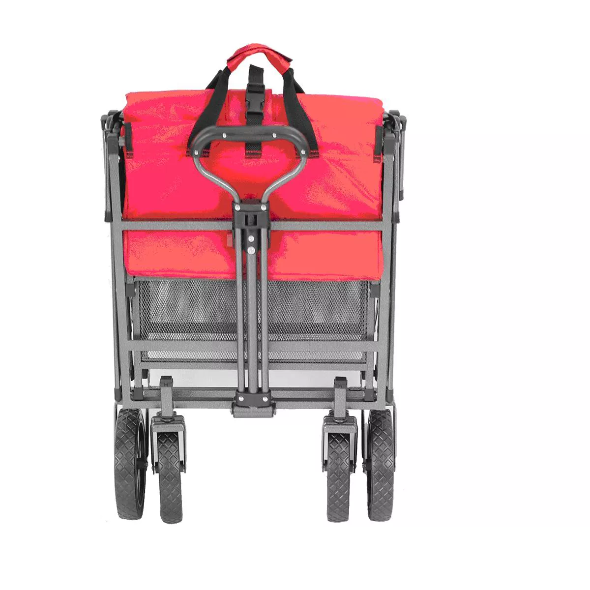 Mac Sports Double Decker Heavy Duty Steel Frame Collapsible Outdoor 150 Pound Capacity Yard Cart Utility Garden Wagon with Lower Storage Shelf, Red