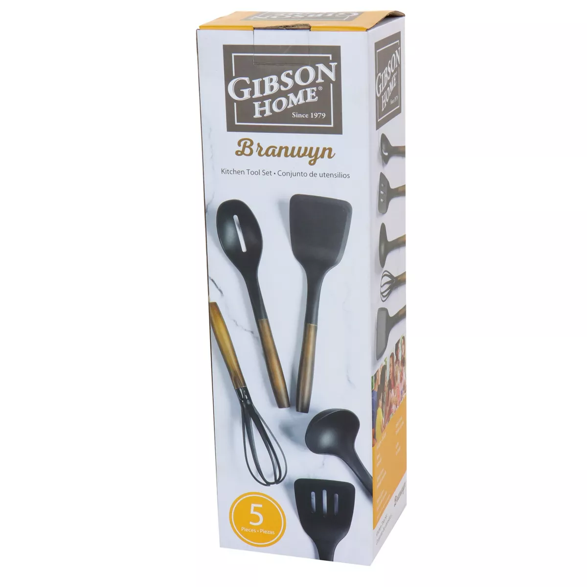 Gibson Home Branwyn 5 Piece Kitchen Tool Set with Stainless Steel Handles in Brown